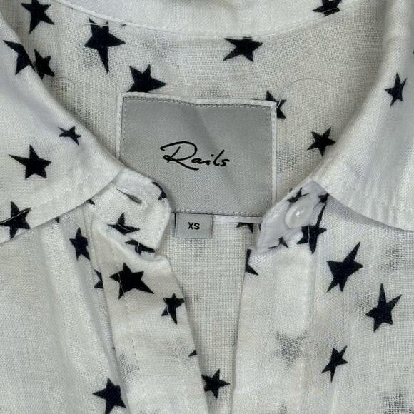 Rails Whitney short sleeve button down linen blend white navy star top XS - Picture 9 of 10